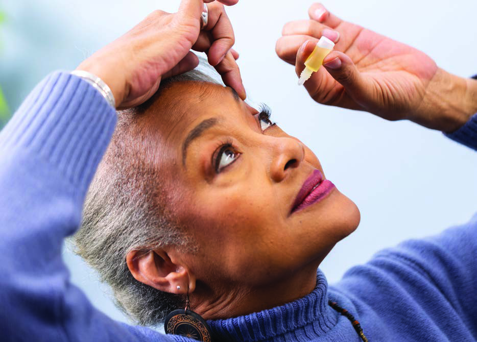 A Vital Tears patient applying her serum tears